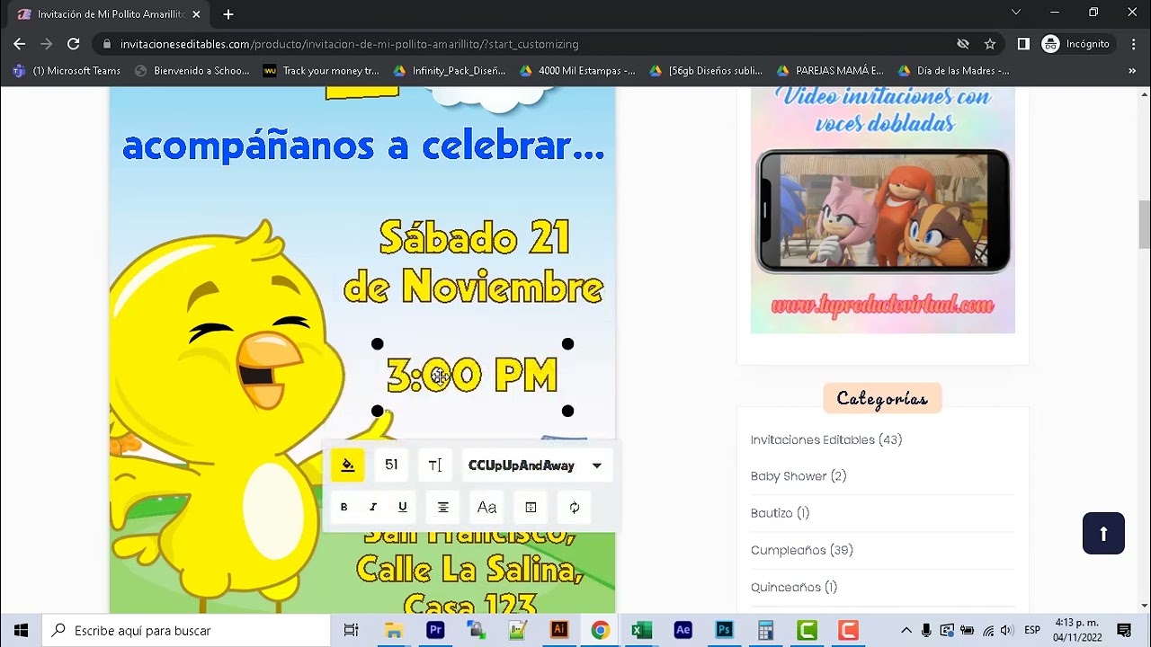 Invitación de Mi Pollito Amarillito Gratis - Invitaciones Editables 2026, image size:1280x720